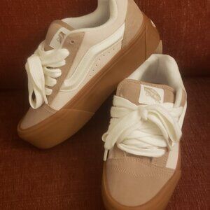 Vans beige and white stacked platform sneakers size 6 5